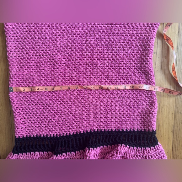 Vintage Pink Black Crochet Maxi Dress with Mermaid Hem - Picture 9 of 10